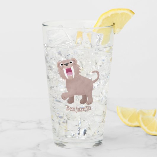 Cute Saber Toothed Tiger Smilodon cartoon Glas (Achterkant ijs)