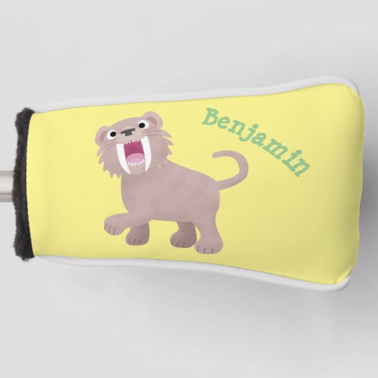 Cute Saber Toothed Tiger Smilodon cartoon Golfheadcover (Voorkant)