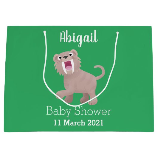 Cute Saber Toothed Tiger Smilodon cartoon Groot Cadeauzakje (Voorkant)