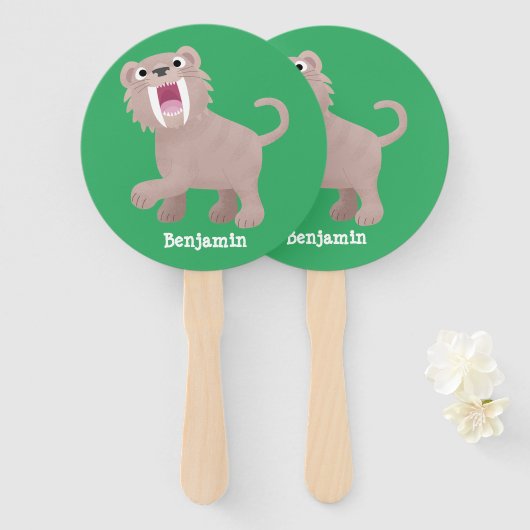 Cute Saber Toothed Tiger Smilodon cartoon Handwaaier (Voorkant en achterkant)