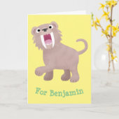 Cute Saber Toothed Tiger Smilodon cartoon Kaart (Gele Bloem)