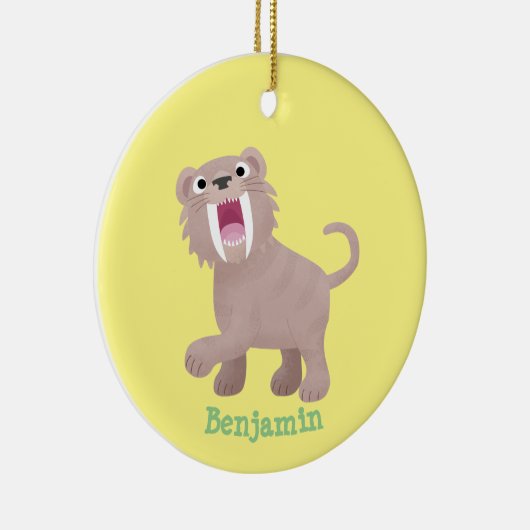 Cute Saber Toothed Tiger Smilodon cartoon Keramisch Ornament (Rechts)