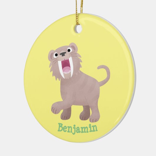 Cute Saber Toothed Tiger Smilodon cartoon Keramisch Ornament (Links)