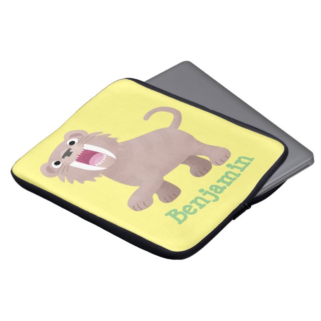 Cute Saber Toothed Tiger Smilodon cartoon Laptop Sleeve (Voorkant top)