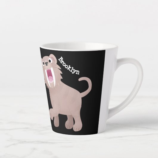 Cute Saber Toothed Tiger Smilodon cartoon Latte Mok (Rechts)