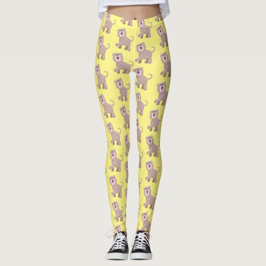 Cute Saber Toothed Tiger Smilodon cartoon Leggings (Voorkant)