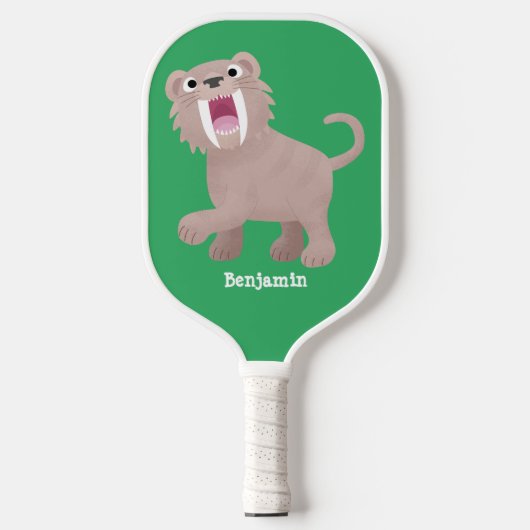 Cute Saber Toothed Tiger Smilodon cartoon Pickleball Paddle (Voorkant)