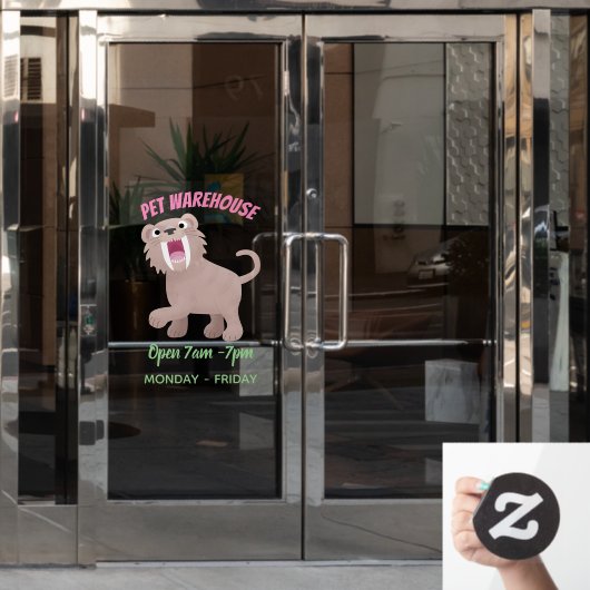 Cute Saber Toothed Tiger Smilodon cartoon Raamsticker (Kantoordeur)