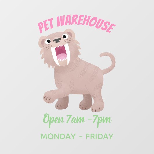 Cute Saber Toothed Tiger Smilodon cartoon Raamsticker (Vel)