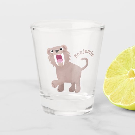 Cute Saber Toothed Tiger Smilodon cartoon Shot Glas (Voorkant)