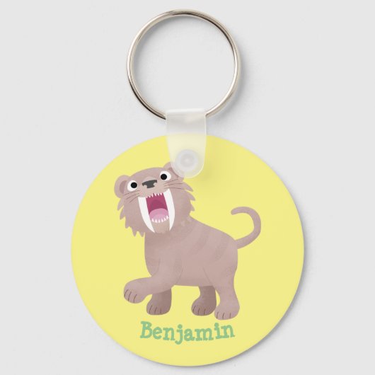 Cute Saber Toothed Tiger Smilodon cartoon Sleutelhanger (Voorkant)