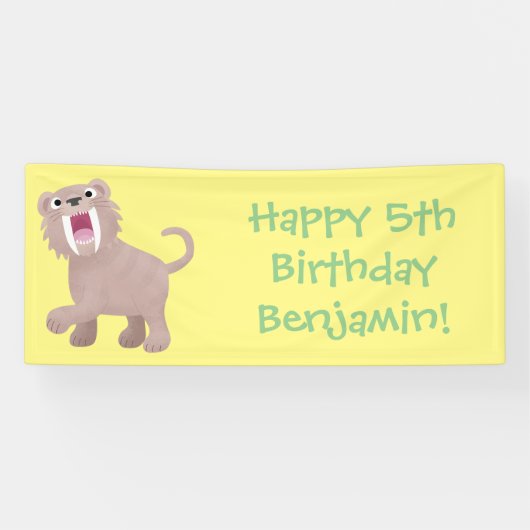 Cute Saber Toothed Tiger Smilodon cartoon Spandoek (Horizontaal)