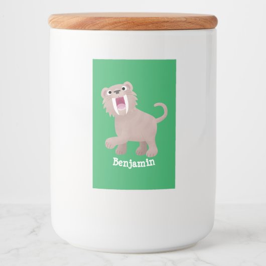 Cute Saber Toothed Tiger Smilodon cartoon Voedselcontainer Etiket (Voorkant)