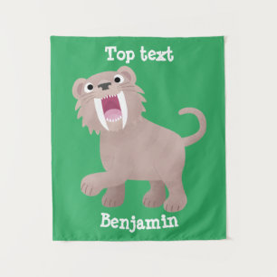 Cute Saber Toothed Tiger Smilodon cartoon Wandkleed