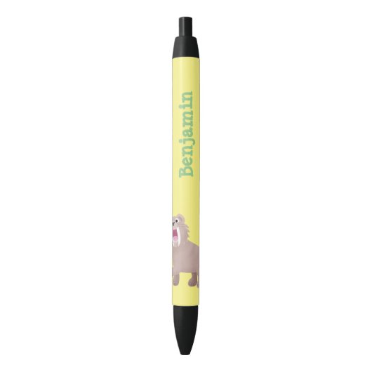 Cute Saber Toothed Tiger Smilodon cartoon Zwarte Inkt Pen (Voorkant Verticaal)