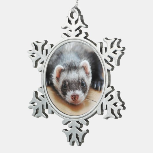 Cute Sable Ferret Tin Sneeuwvlok Ornament (Rechts)