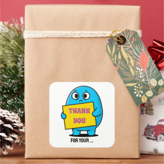Cute Sad Blue Character Thank You  Vierkante Sticker