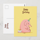 Cute Sad Elephant Birthday Card – Whimsical Pastel Briefkaart (Voorkant / Achterkant)