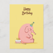 Cute Sad Elephant Birthday Card – Whimsical Pastel Briefkaart (Voorkant)