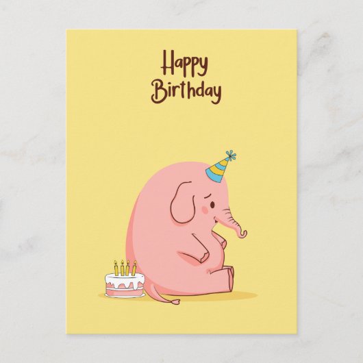 Cute Sad Elephant Birthday Card – Whimsical Pastel Briefkaart (Voorkant)