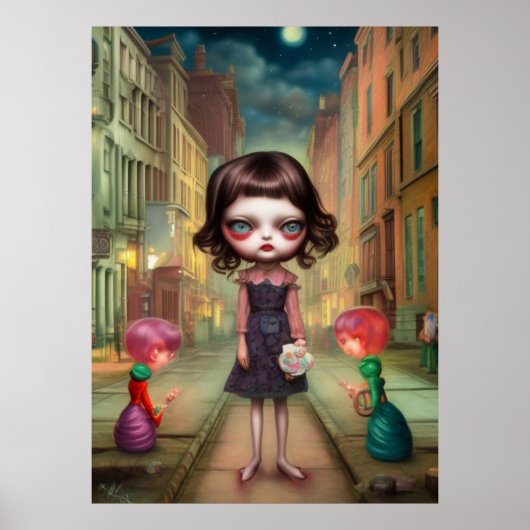 Cute Sad heeft meisje verloren in de stad Poster (Voorkant)
