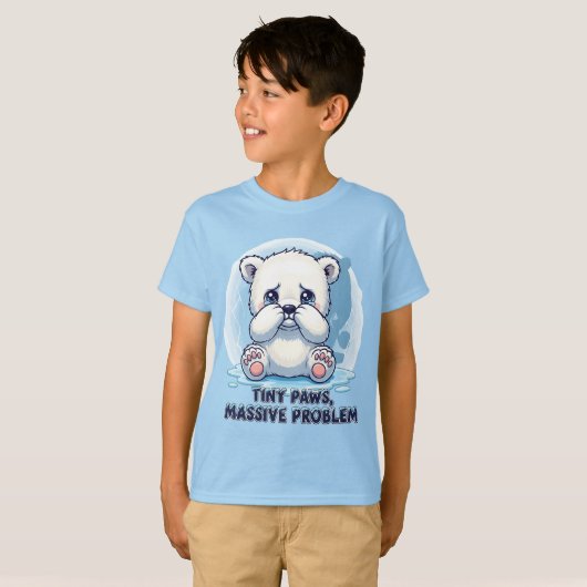 Cute Sad Polar Bear Cub Tiny Paws Massive Problem  T-shirt (Voorkant volledig)