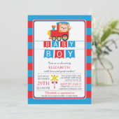 Cute Safari Aap Jongen Baby Shower Uitnodiging (Staand voorkant)