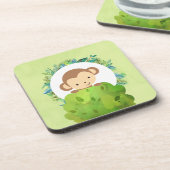 Cute Safari-aap met tropische bladeren Onderzetter (Linkerzijde)