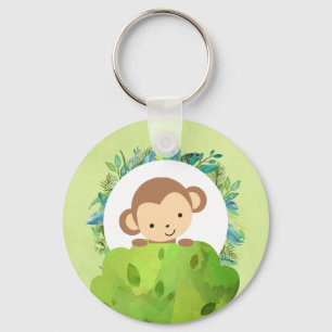 Cute Safari-aap met tropische bladeren Sleutelhanger