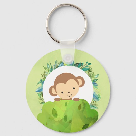 Cute Safari-aap met tropische bladeren Sleutelhanger (Voorkant)