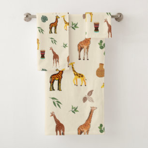 Cute Safari Africa ThMED Giraffe Beige Tribal Bad Handdoek