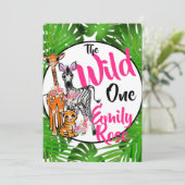 Cute Safari animal 1st Birthday | OERWOUDEN Kaart (Staand voorkant)