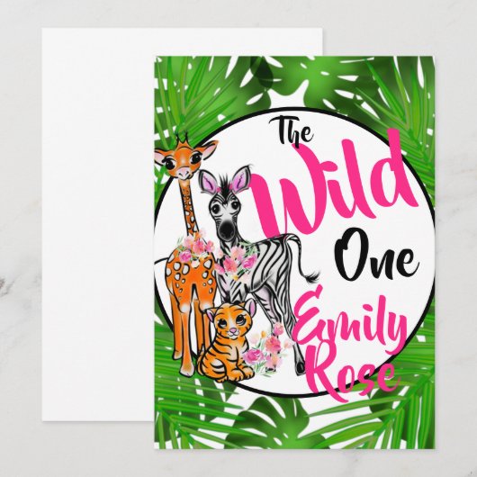 Cute Safari animal 1st Birthday | OERWOUDEN Kaart (Voorkant / Achterkant)