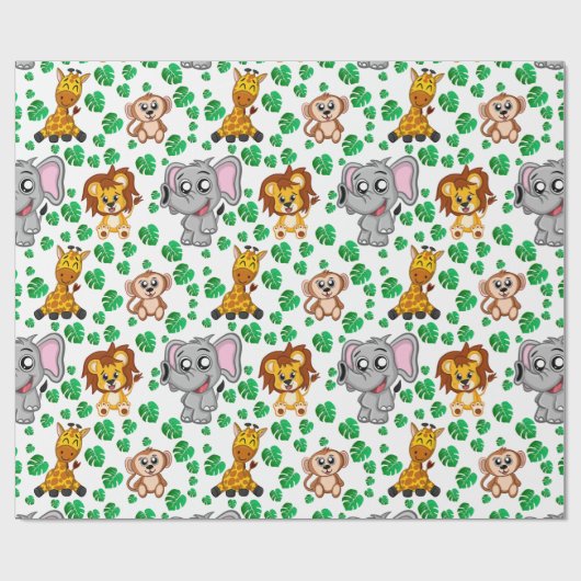 Cute Safari Animal Cartoon Oerwoud Pattern Birthda Cadeaupapier (Vlak)