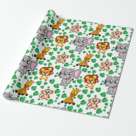 Cute Safari Animal Cartoon Oerwoud Pattern Birthda Cadeaupapier