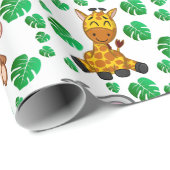Cute Safari Animal Cartoon Oerwoud Pattern Birthda Cadeaupapier (Rol Hoek)