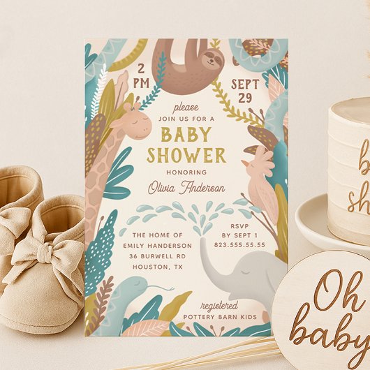 Cute safari animal. Funny oerwoud baby shower Kaart