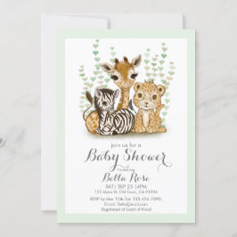 Cute Safari Animal Green Baby shower Invitation Kaart