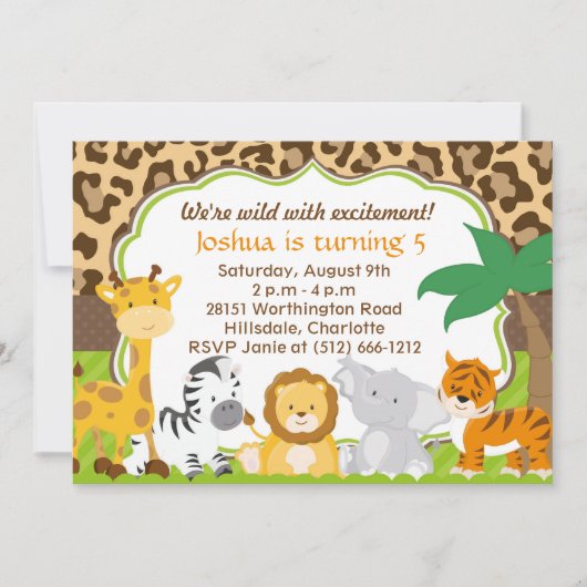 Cute Safari Animal Invitation Kaart (Voorkant)