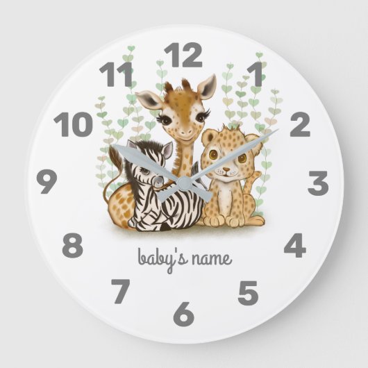 Cute Safari Animal Nursery Decor Wall klok (Voorkant)