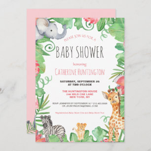 Cute Safari Animal Topical Floral Baby shower Kaart