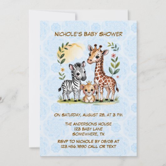 Cute Safari Animal Trio Boy Baby Shower Kaart (Voorkant)