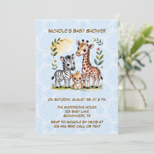 Cute Safari Animal Trio Boy Baby Shower Kaart (Staand voorkant)