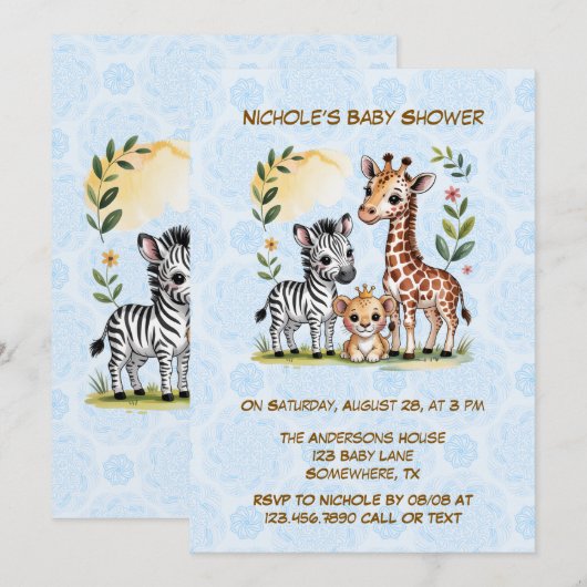 Cute Safari Animal Trio Boy Baby Shower Kaart (Voorkant / Achterkant)