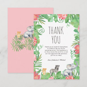 Cute Safari Animal Tropical Floral Baby shower Bedankkaart