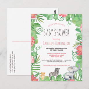 Cute Safari Animal Tropical Floral Baby shower Briefkaart