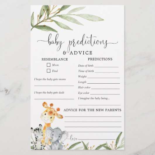 Cute safari animals Baby prediccard (Voorkant)