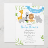 Cute Safari Animals Baby shower Boy Invitation Kaart (Voorkant / Achterkant)