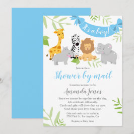 Cute Safari Animals Baby shower Boy Invitation Kaart