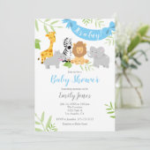 Cute Safari Animals Baby shower Boy Invitation Kaart (Staand voorkant)